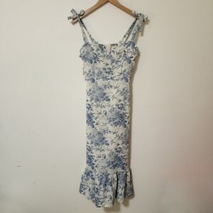 Sundayup Chic Blue Floral Midi Dress